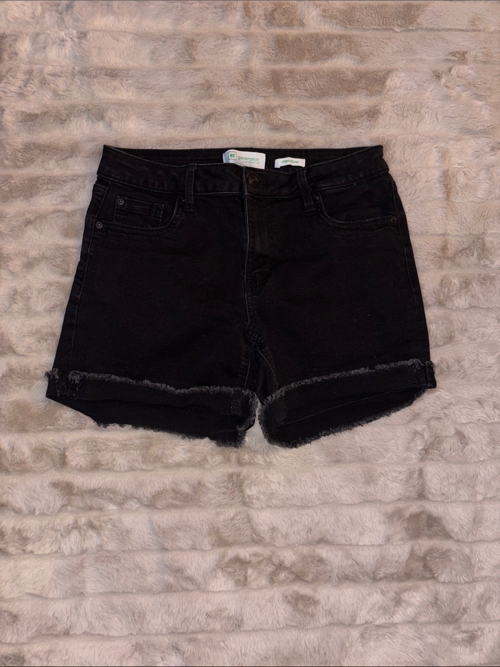 Black Denim Roll-Hem Jean Shorts